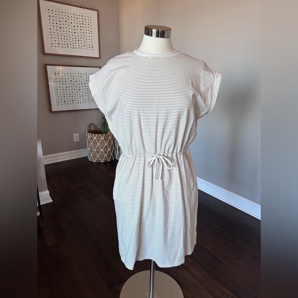 A New Day x Target Stripe Cotton Cinch Belted Shirt Dress Ivory/Copper Large